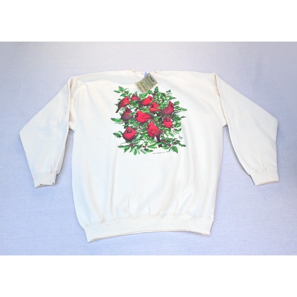 Earth Sun Moon Vintage 90s Unisex XL Cream Cardinal Holly Sweatshirt Deadstock